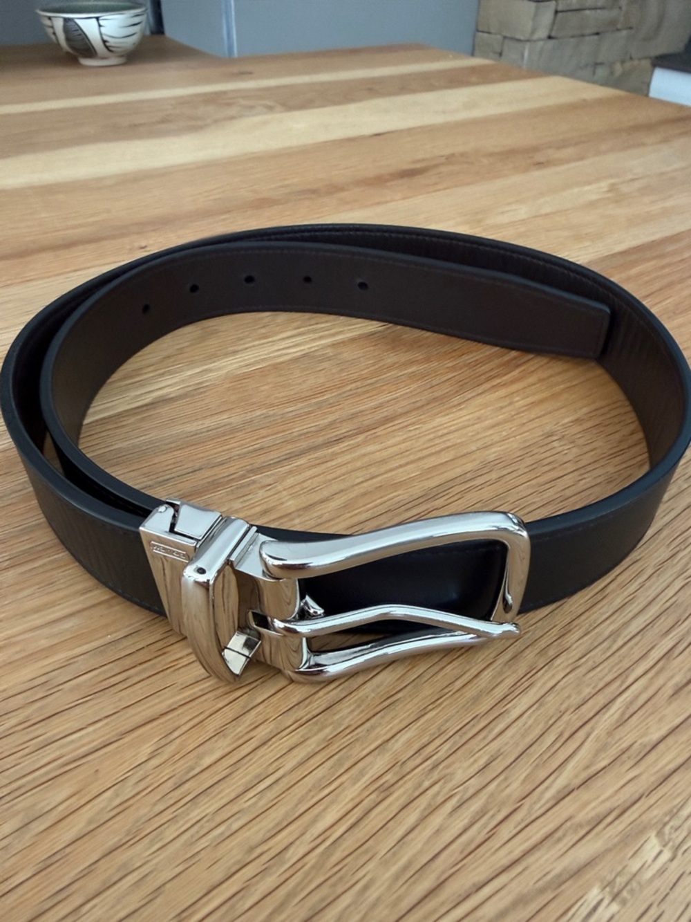 Coach 33”-35” Black Leather Belt with Polished Silver Buckle 1.5” - Picture 3 of 8